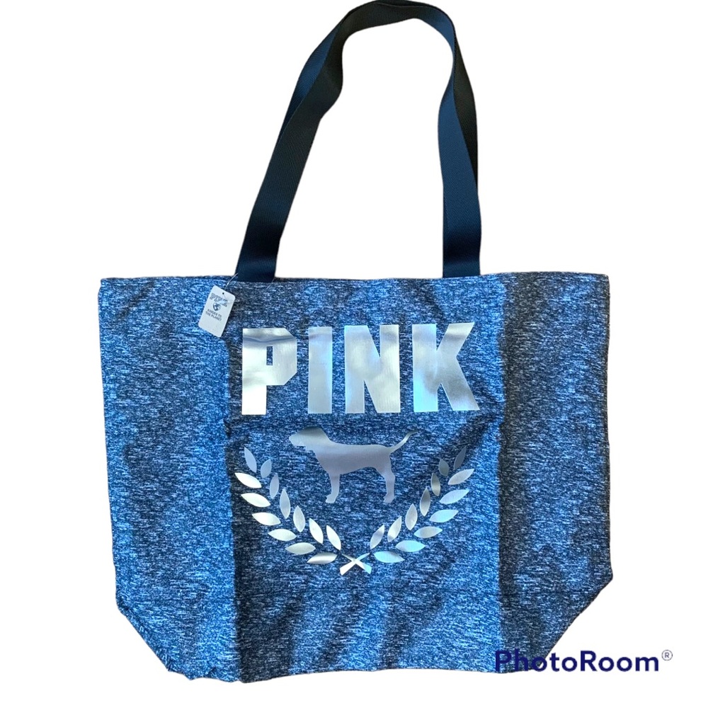 Victoria Secret Pink Foil Logo Weekender Tote Bag Heather Gray Zippered NWT